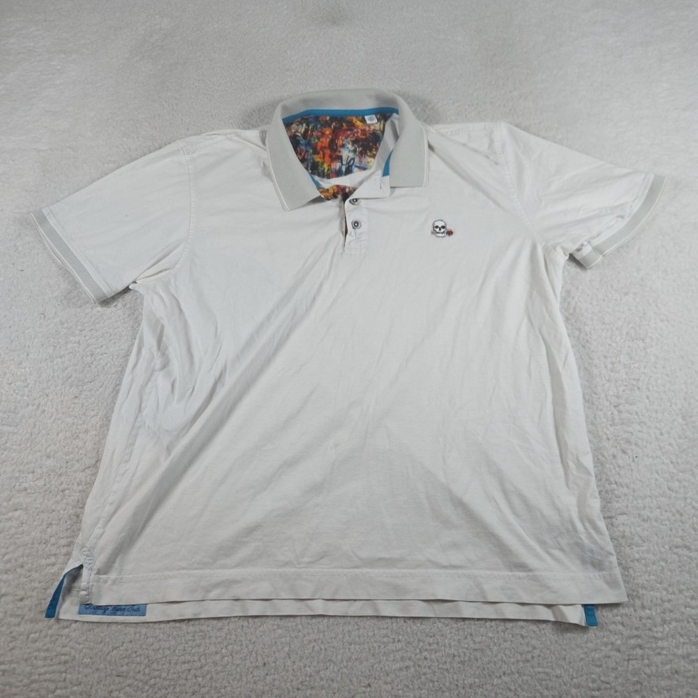 Robert Graham Men's Classic Fit Skull Embroidered Polo Shirt White Size 2XL